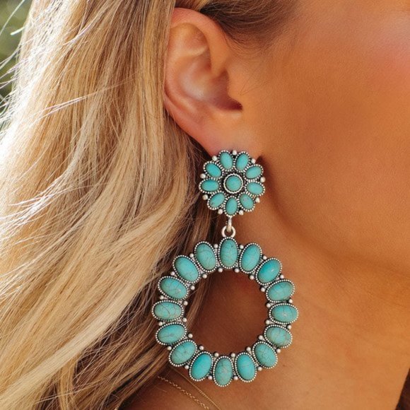 INDIO VALLEY STATEMENT EARRINGS - SILVER/TURQUOISE - Picture 2 of 4